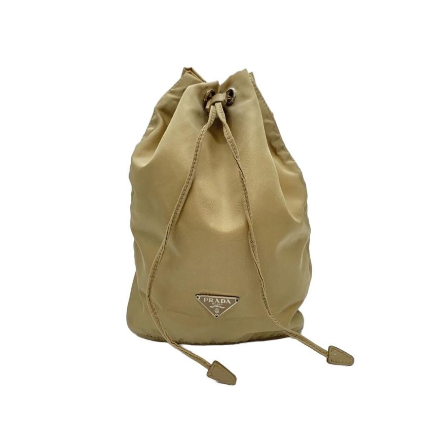 美品　PRADA ナイロン巾着ポーチ ベージュ PRADA◇巾着ポーチ/ナイロン/ベージュ/無地 : セカンドストリートYahoo