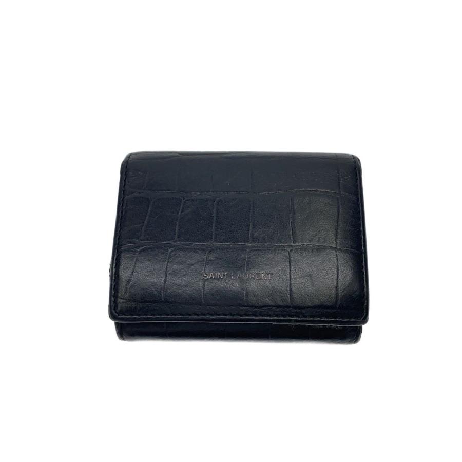 ブラックレザー三つ折り財布 SAINT LAURENT◇3つ折り財布/--/BLK/メンズ/459996・1216// : セカンド