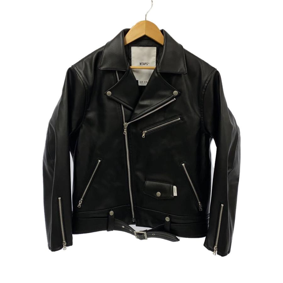 WTAPS◇ダブルライダースジャケット/3/フェイクレザー/BLK/無地 