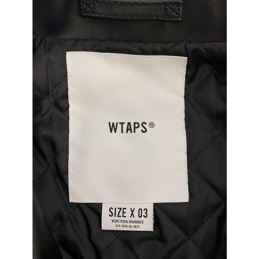 WTAPS◇ダブルライダースジャケット/3/フェイクレザー/BLK/無地 