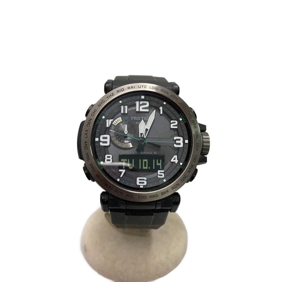 CASIO◇ソーラー腕時計・PROTREK/デジアナ/ラバー/BLK/BLK/SS