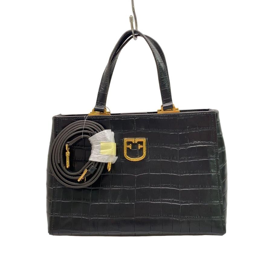 FURLA◇Belvedere/ショルダーバッグ/レザー/BLK/無地/クロコ型/2WAY