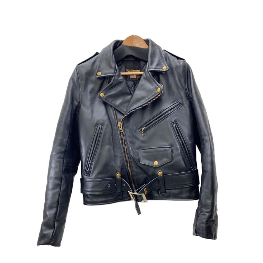 vanson ダブルライダース バンソン レザージャケット 36サイズ ベルト付 VANSON◇ダブルライダースジャケット/36/レザー/BLK/無地 : セカンド