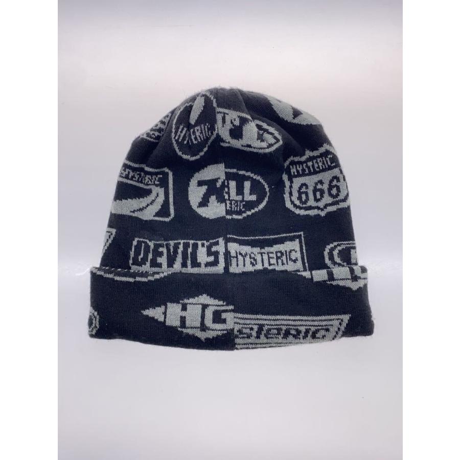 HYSTERIC GLAMOUR◇ニットキャップ/FREE/アクリル/BLK/総柄 HYSTERIC GLAMOUR◇ニットキャップ/FREE/アクリル/BLK/総柄