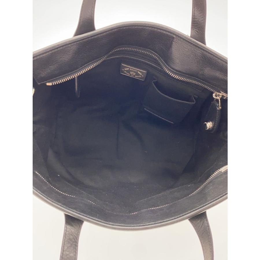 BALLY◇ハンドバッグ/ロゴメタル/レザー/BLK/無地 : セカンド