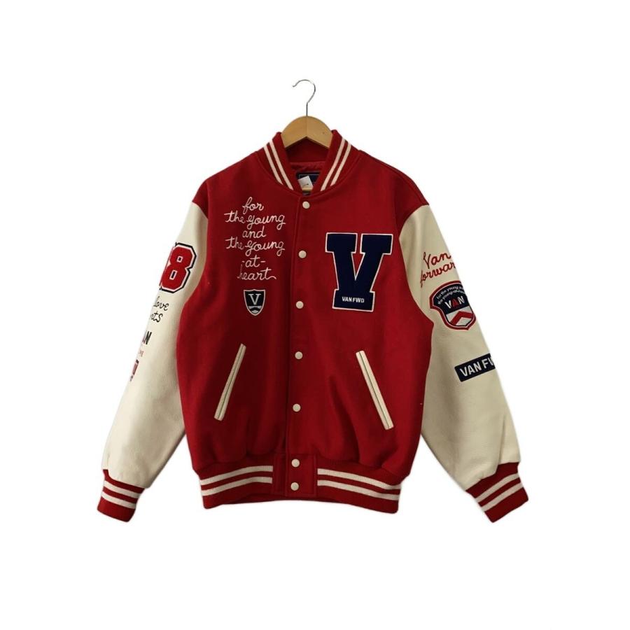 VAN◇セミデコレザー切り替えスタジャン/L/ウール/RED/無地 : セカンド