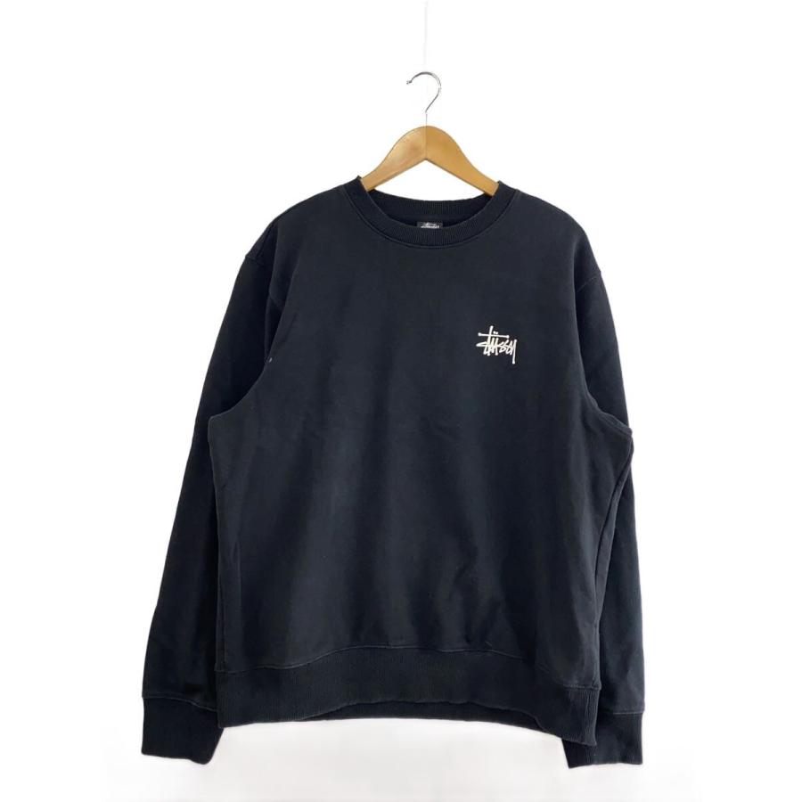 STUSSY◇スウェット/L/コットン/BLK/無地/ブラック黒/裏起毛 