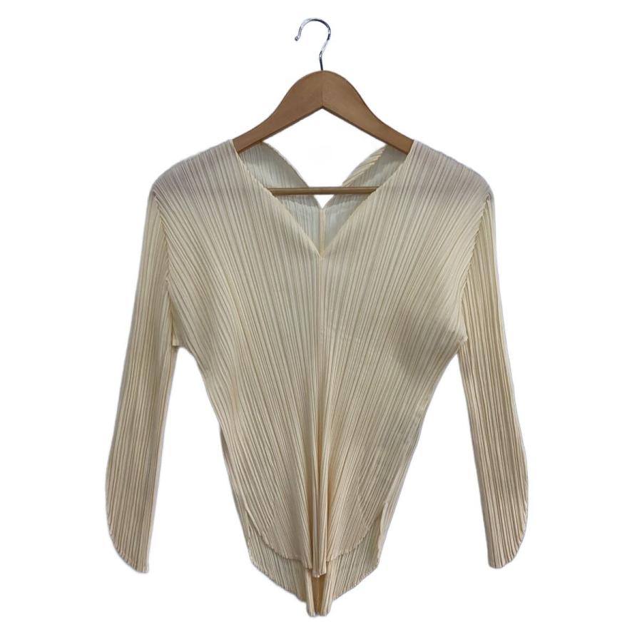 PLEATS PLEASE ISSEY MIYAKE◇長袖ブラウス/3/ポリエステル/IVO/無地 