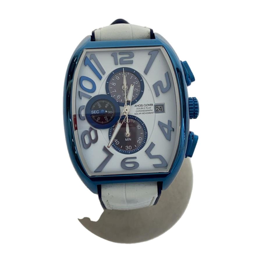 【超美品】ANGEL CLOVER DPS38 ソーラー クロノグラフ 腕時計 Angel Clover◇ソーラー腕時計/アナログ/レザー/WHT/WHT/DPS38