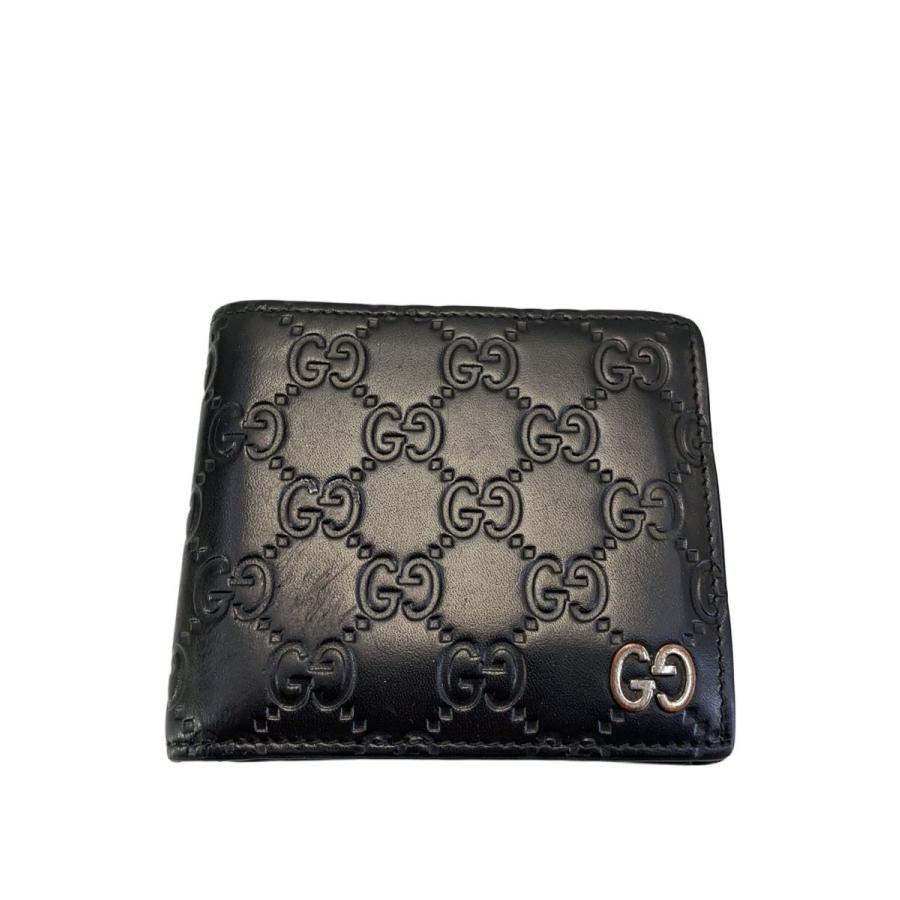 GUCCI◇2つ折り財布_インターロッキングG_グッチシマ/レザー/BLK