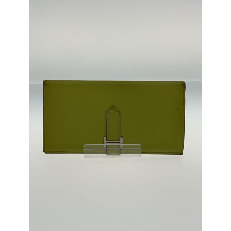 HERMES◇長財布/レザー/グリーン/緑/無地/レディース/HERMES/エルメス