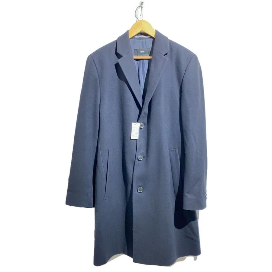 HUGO BOSS◇チェスターコート/50/ウール/ネイビー/無地  