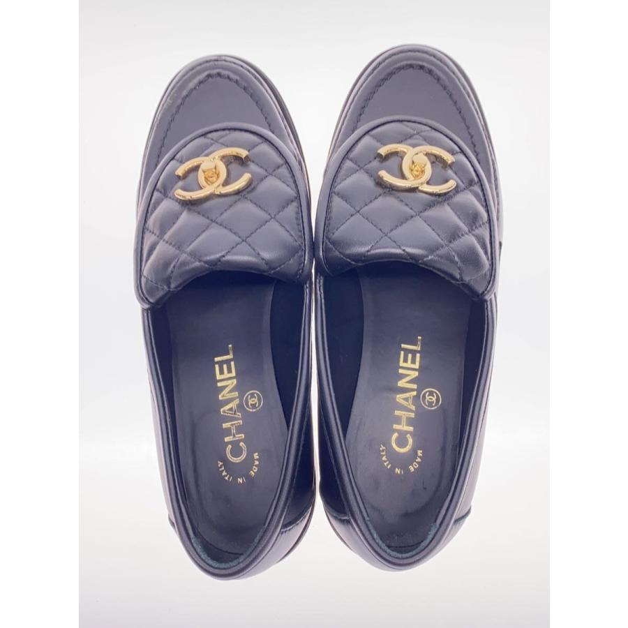 CHANEL◇ローファー/37.5/BLK/レザーターンロック／ココマーク