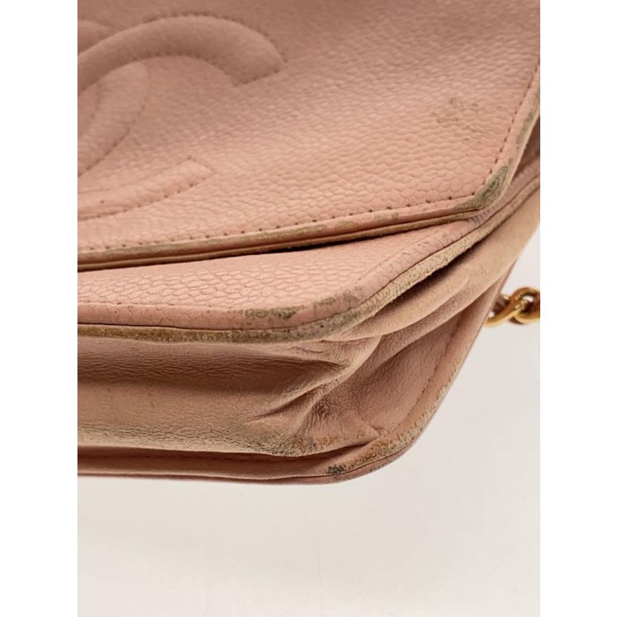 CHANEL◇ココマーク キャビアスキン チェーンウォレット--/PNK