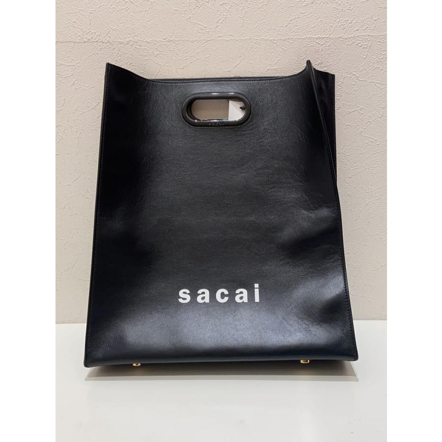 sacai◇19ss/ショッパーミディアムバッグレザー/BLK/無地// : セカンド
