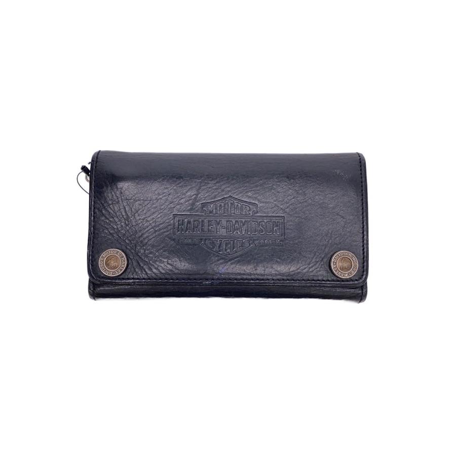 【良品】ハーレーダビッドソン トラッカーウォレット ブラック レザー ミドル HARLEY DAVIDSON◇USA製/トラッカーウォレット/長財布/レザー/BLK