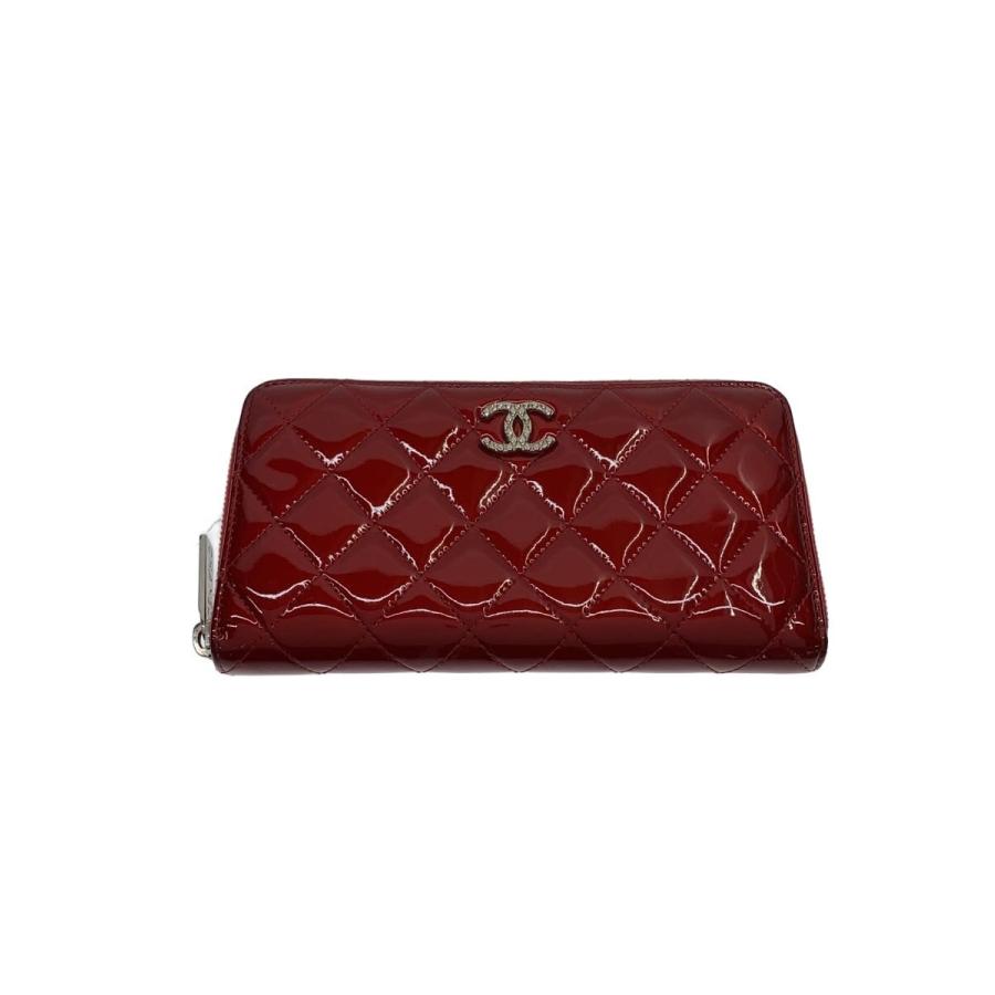 CHANEL◇長サイフ_ブリリアント_マトラッセ_パテント_ラウンド_BLK