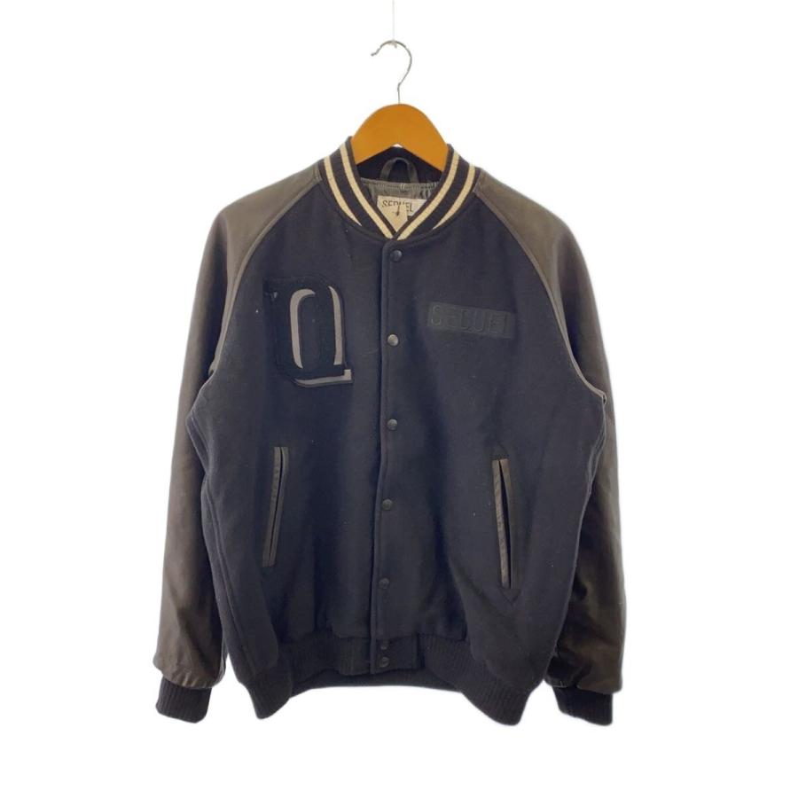 SEQUEL◇20AW/STADIUM JUMPER/袖レザー切替カシミヤ混スタジャン/L/黒