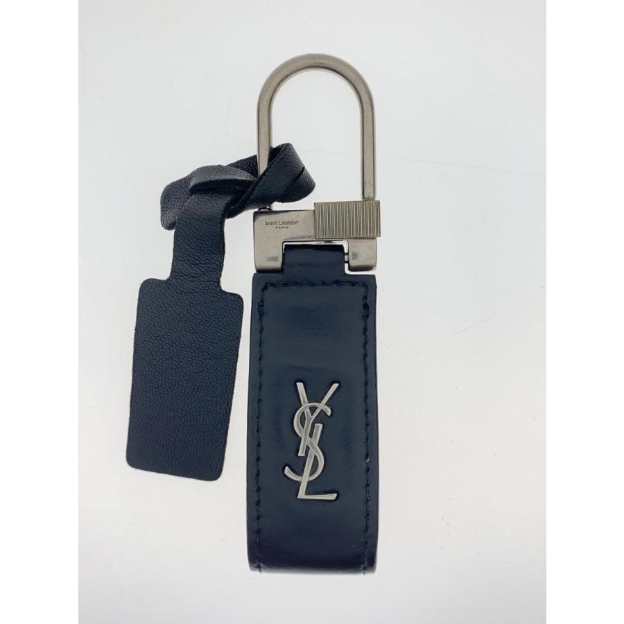 Saint Laurent ブラックレザーキーホルダー SAINT LAURENT◇カサンドラキーリング/レザー/ブラック/黒 : セカンド