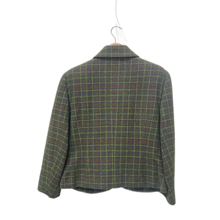 Christian Dior◆90s/セットアップ_ショールカラーツイードジャケット・スカート/M/ウール/ダークグリーン/チェック_2