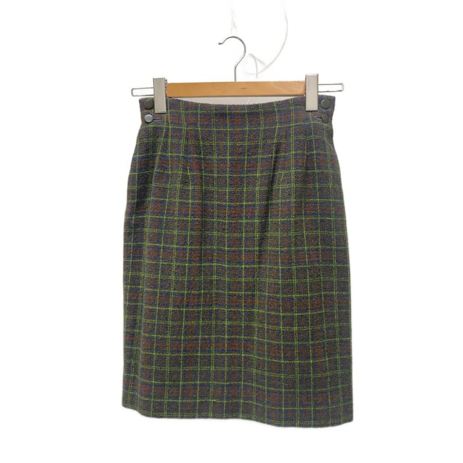 Christian Dior◆90s/セットアップ_ショールカラーツイードジャケット・スカート/M/ウール/ダークグリーン/チェック_3