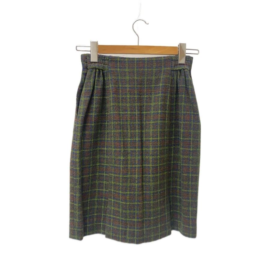 Christian Dior◆90s/セットアップ_ショールカラーツイードジャケット・スカート/M/ウール/ダークグリーン/チェック_4