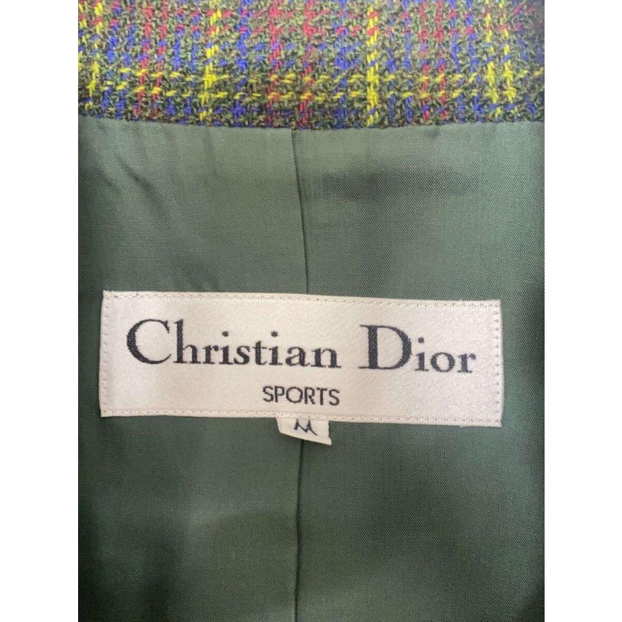 Christian Dior◆90s/セットアップ_ショールカラーツイードジャケット・スカート/M/ウール/ダークグリーン/チェック_5