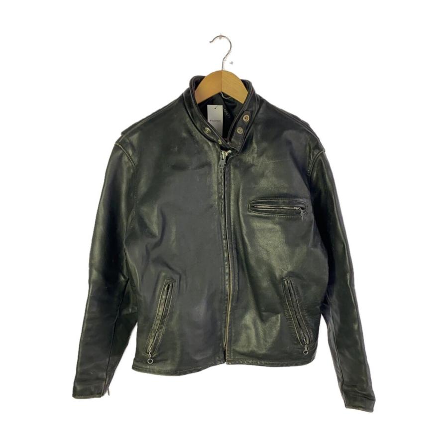 Schott◇シングルライダースジャケット/42/レザー/BLK 