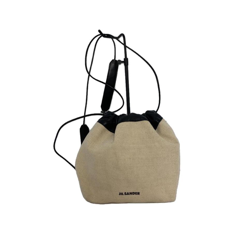 JIL SANDER◇クロスボディバッグ/巾着バッグ/キャンバス/クリーム 