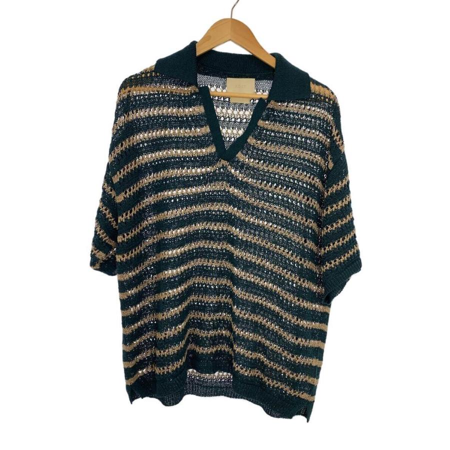 【今期25SS/極美】YOKE ボーダー メッシュニット スキッパーポロ 2 緑 YOKE◇BORDER MESH KNIT SKIPPER POLO SHIRT/YK25SS001010S/グリーン/3