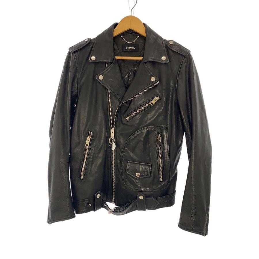 DIESEL◇ダブルライダースジャケット/レザー/ブラック/XS : セカンド
