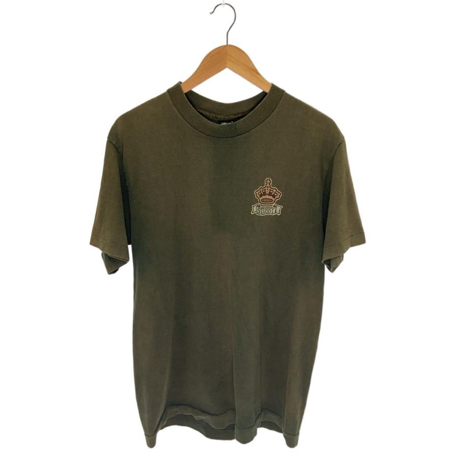STUSSY◇early90s/Tシャツ/L/コットン/グリーン/Crown/黒タグ/R有//OLD 