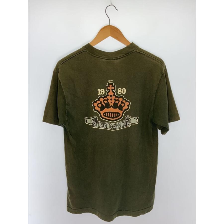 STUSSY◇early90s/Tシャツ/L/コットン/グリーン/Crown/黒タグ/R有 
