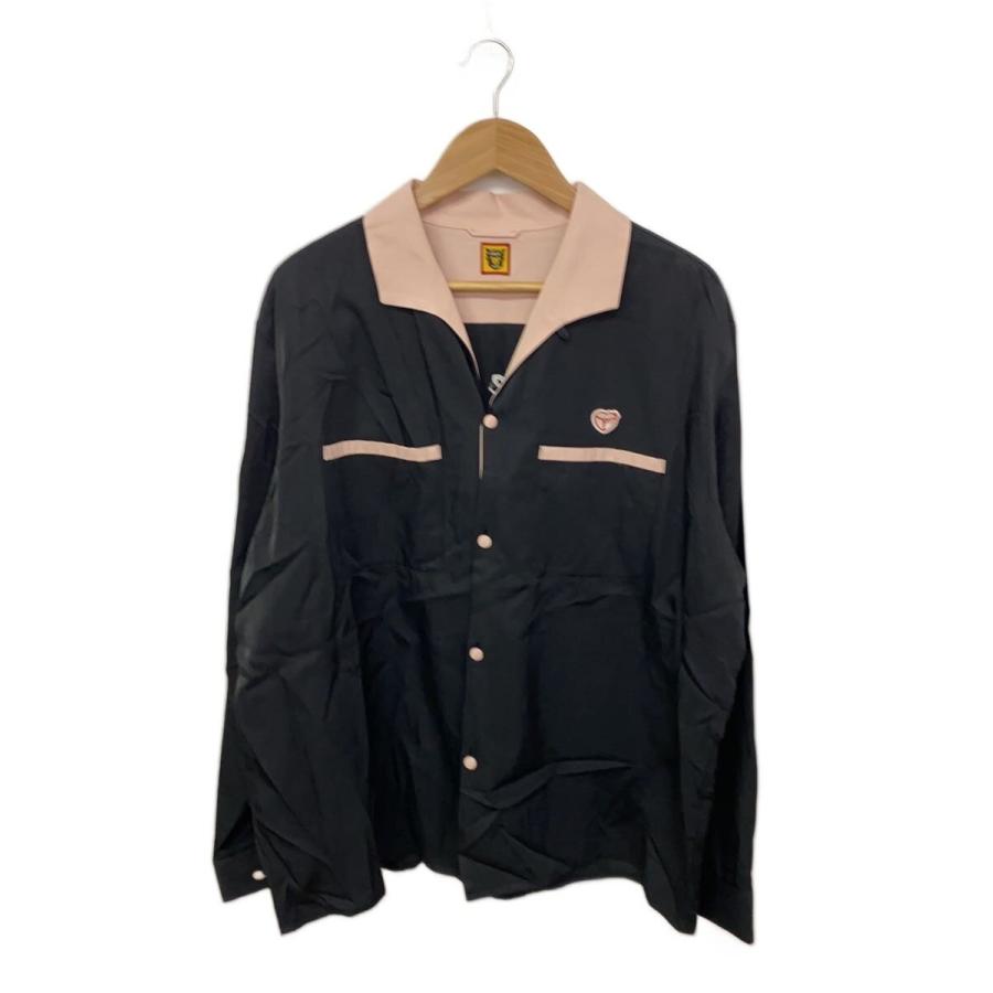HUMAN MADE◇OPEN COLLAR SHIRT/長袖シャツ/XXL/レーヨン/ブラック 
