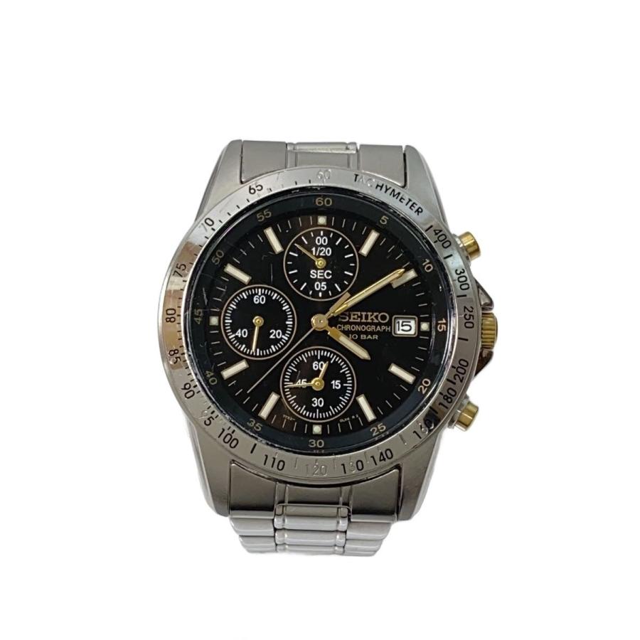 SEIKO◇クォーツ腕時計/アナログ/ブラック/シルバー/7T92-0DW0