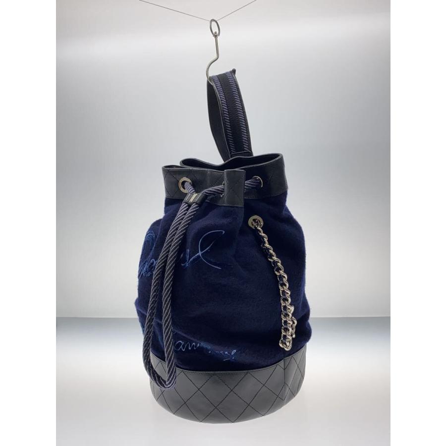 CHANEL◇保存袋有/ハンドバッグ_ウール＆カーフスキン_2WAY_巾着_ロゴ 
