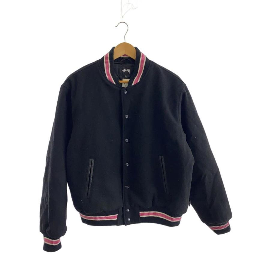 STUSSY◇スタジャン/M/ウール/ブラック/115665/毛羽立ち/毛玉有/22AW