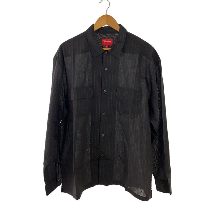 Supreme◇長袖シャツ/L/リネン/ブラック/ストライプ : 2338892574414 