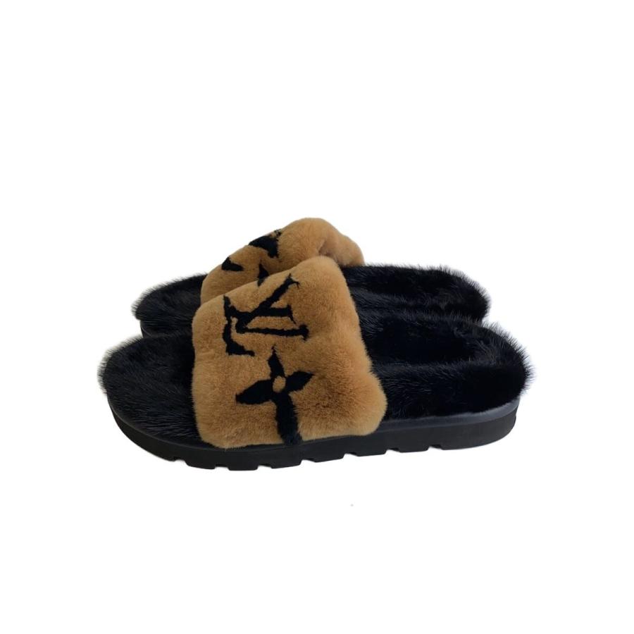 LOUIS VUITTON◇ミュール ファーサンダル/41/BLK/ファー/TC0271