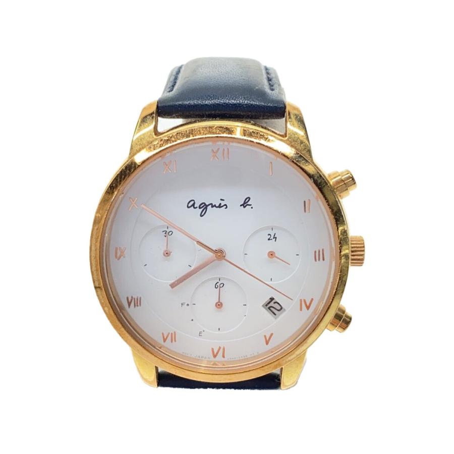 agnes b.◇ソーラー腕時計/アナログ/WHT/NVY/vr42-kdd0// : セカンド