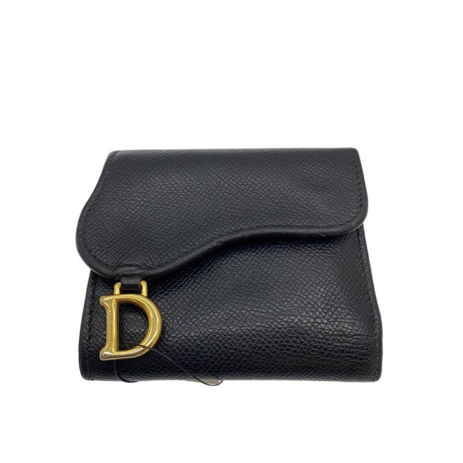 美品 Dior 二つ折り財布 Christian Dior◇2つ折り財布/レザー/BLK/レディース// : セカンド