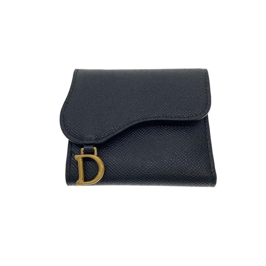 Dior 黒 レザー 三つ折り財布 Christian Dior◇3つ折り財布/レザー/BLK/レディース// : セカンド