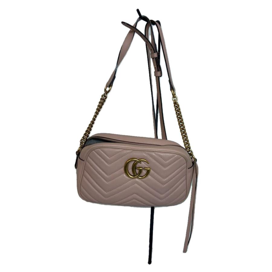 GUCCI◇チェーンショルダーバッグ/レザー/PNK/GGマーモント 