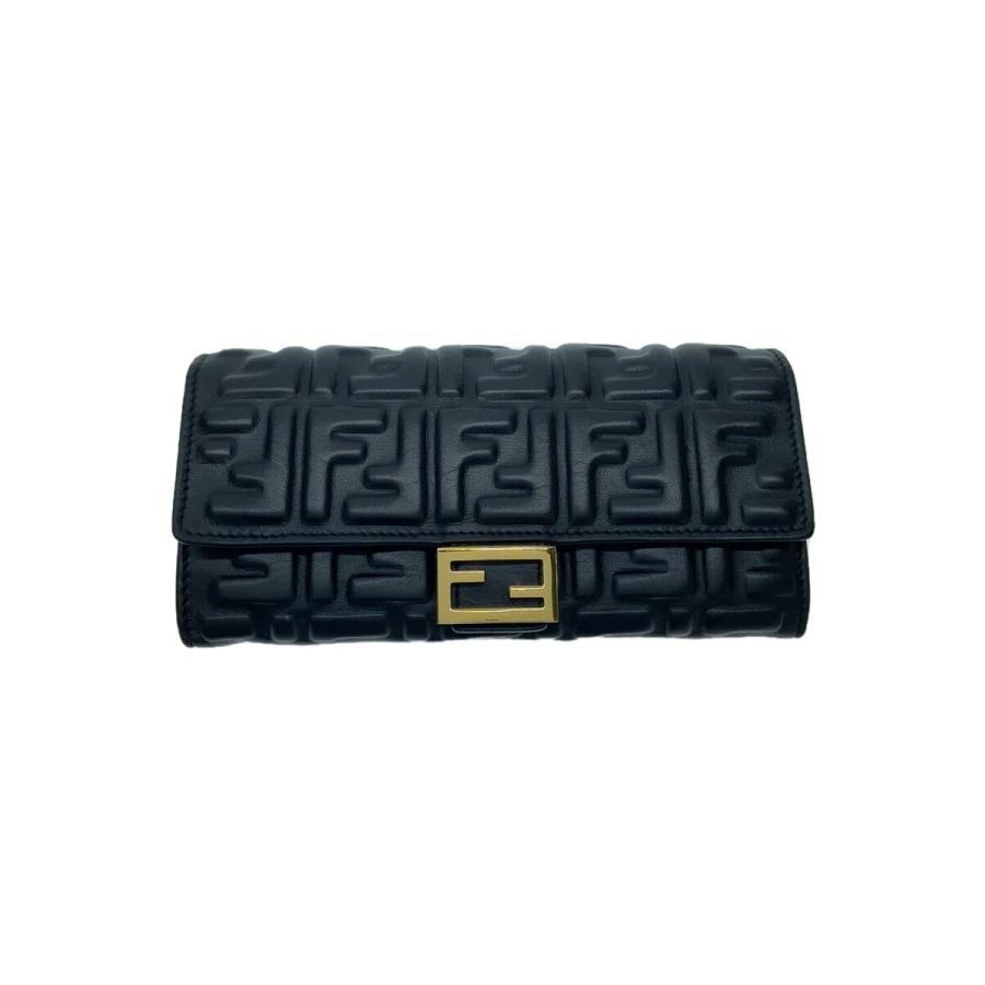 フェンディ　長財布　バケットコンチネンタル FENDI◇バゲットコンチネンタルウォレット/長財布/レザー/BLK/総柄