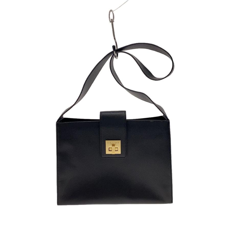 CELINE◇オールドセリーヌ/ターンロック/ショルダーバッグ/レザー/BLK