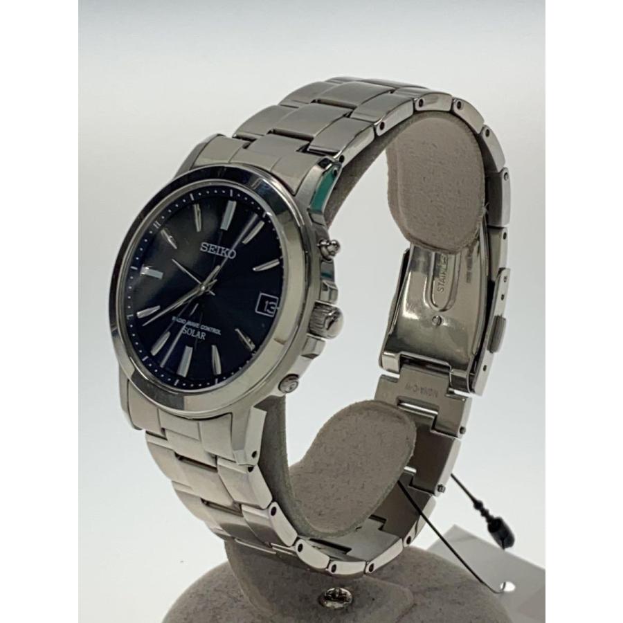 SEIKO◇ソーラー腕時計/アナログ/ステンレス/BLK/SLV/7B52-0AF0 