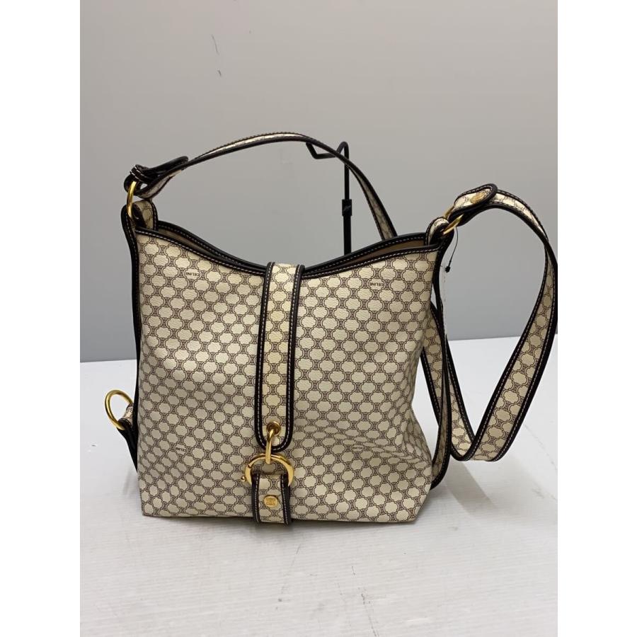 美品✨セリーヌ ハンドバッグ マカダム トリオンフ 肩掛け PVC ゴールド金具 CELINE◇白マカダム/トリオンフ/ショルダーバッグ/PVC xレザー/CRM