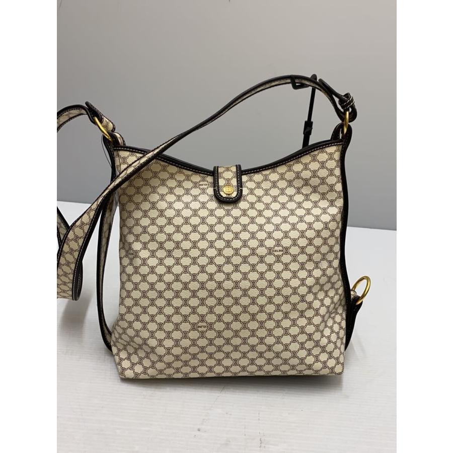 CELINE◇白マカダム/トリオンフ/ショルダーバッグ/PVC xレザー/CRM