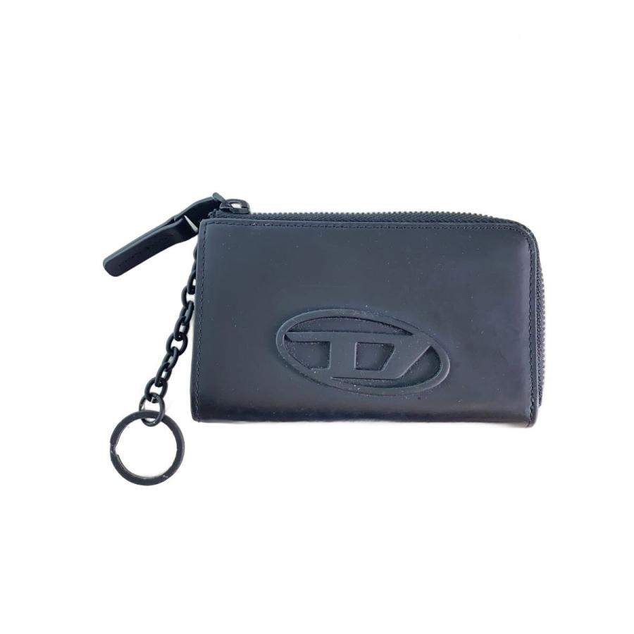 DIESEL◇コインケース/キーリング付き/BLK/無地/メンズ/L字/1DR