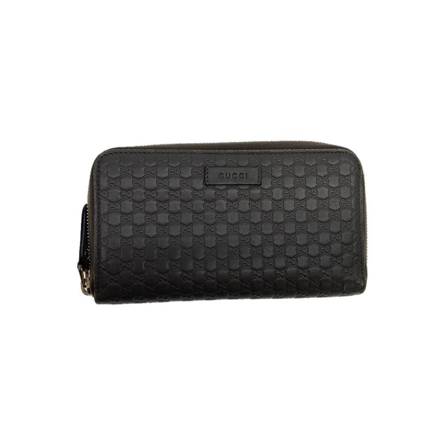 GUCCI◇長サイフ_マイクログッチシマ/レザー/グレー/レディース
